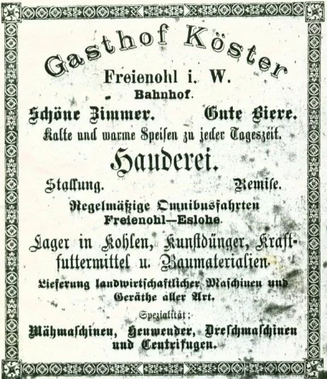 Gasthof Köster - Alte Werbeanzeige