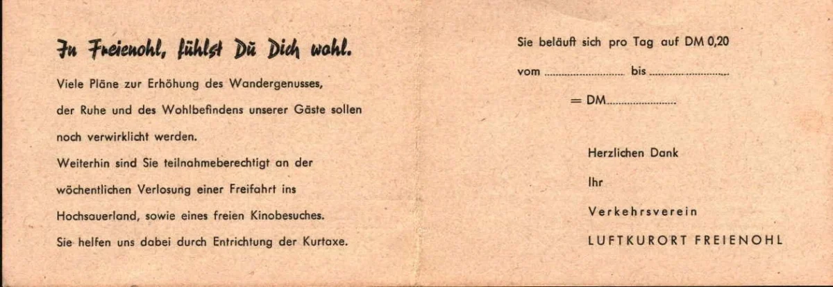 Innenseite der Kurkarte von Freienohl aus den 60er Jahren