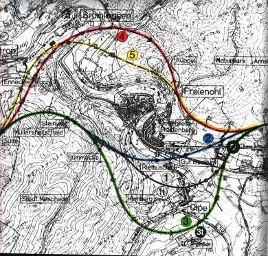 Die verschiedenen Varianten über die Linienführung der A 46 um Freienohl