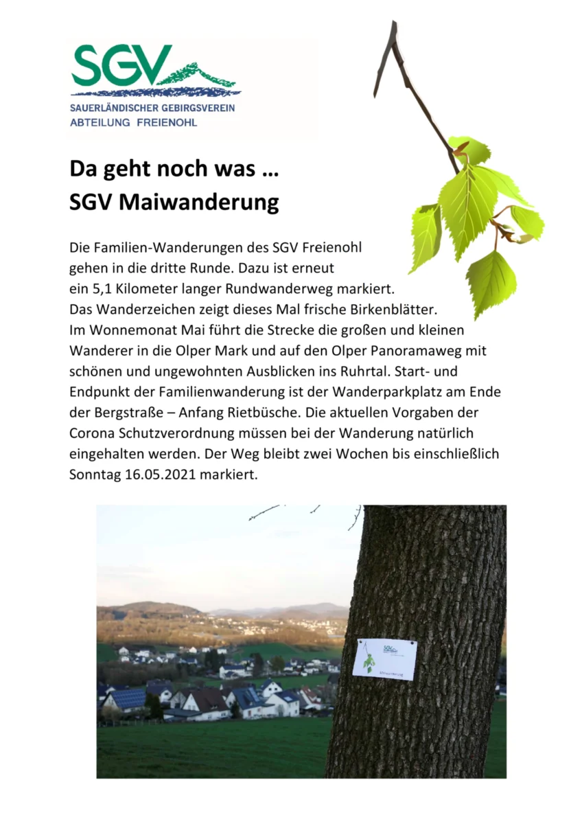 Maiwanderweg des SGV
