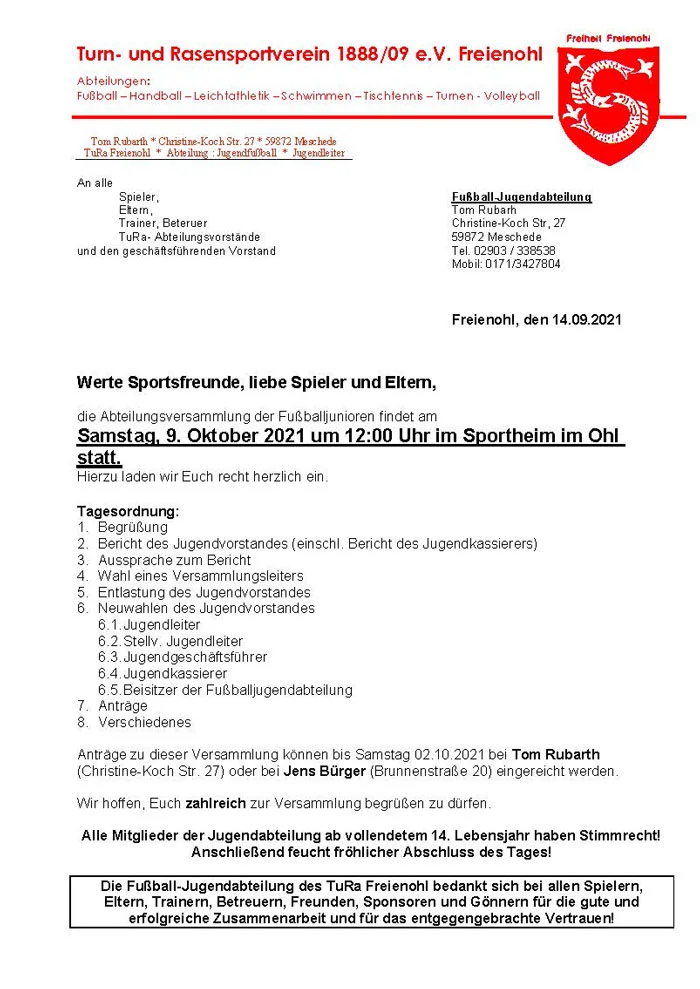 TuRa Fußball Jugendversammlung
