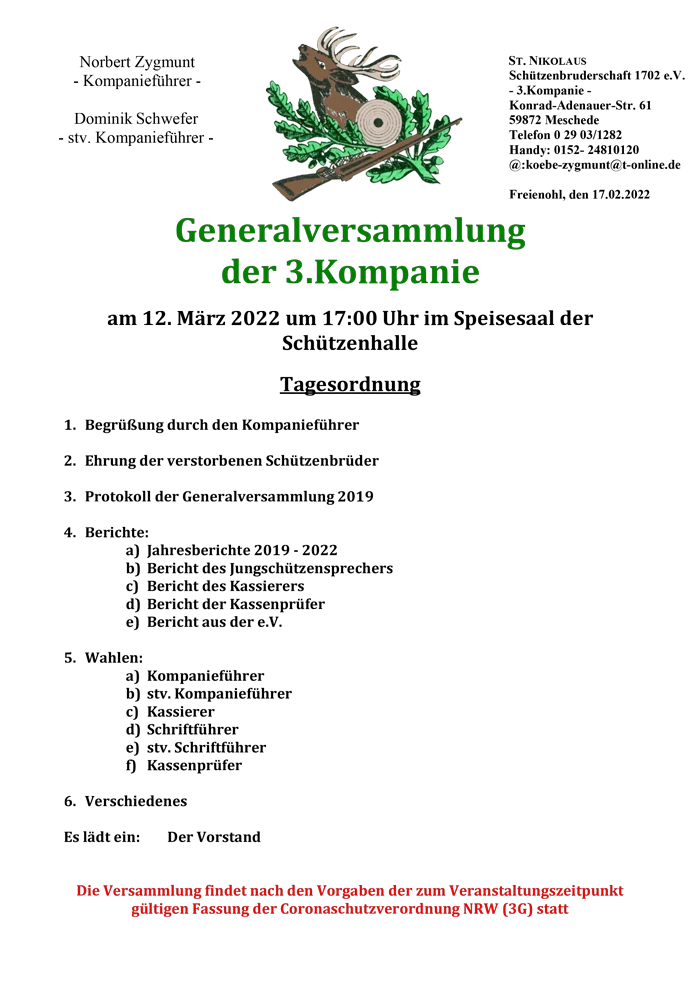 Generalversammlung der 3.Kompanie