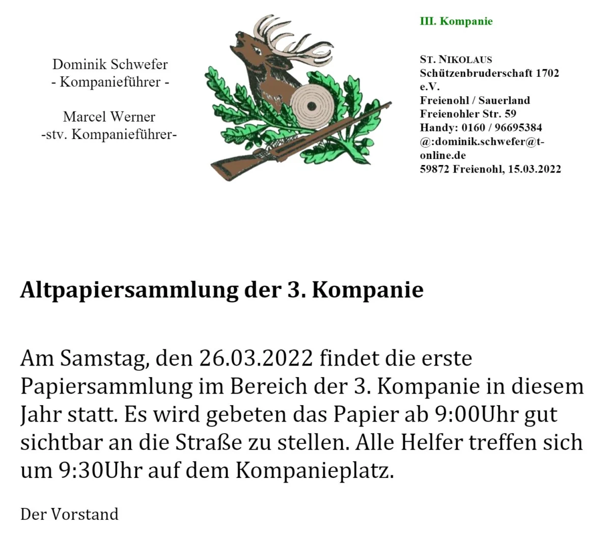 Altpapiersammlung der 3. Kompanie
