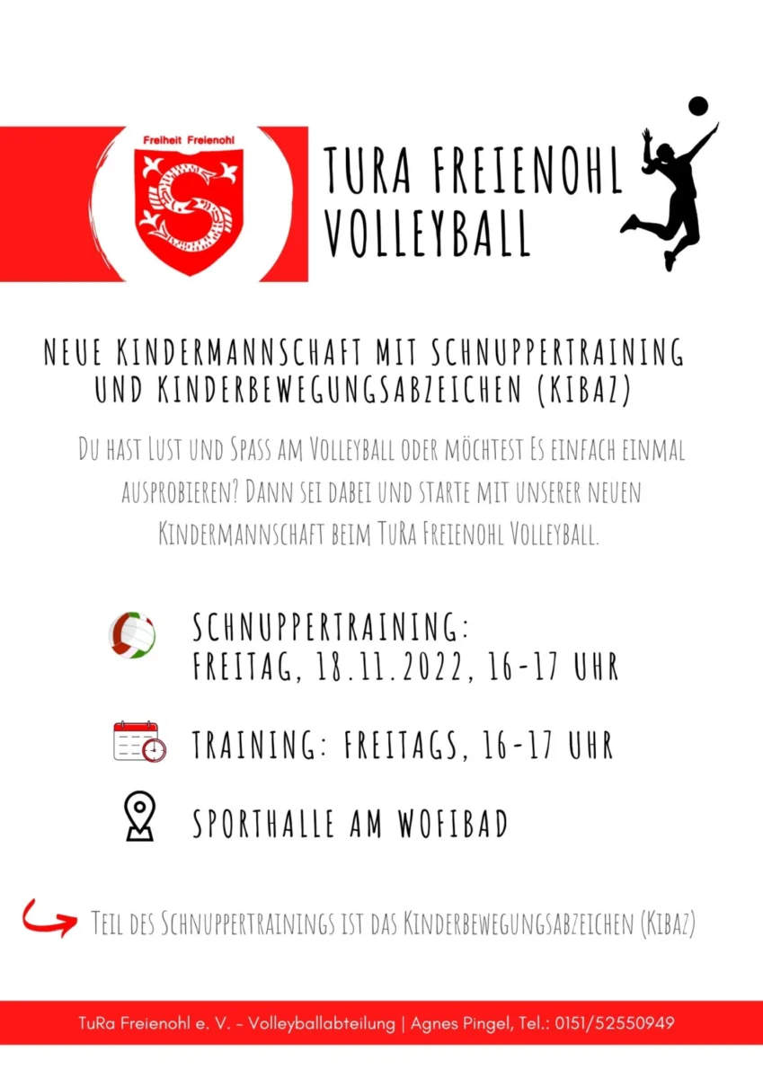 Volleyball-Schnuppertraining am 18.11.2022 für Kinder ab 5-8 Jahren
