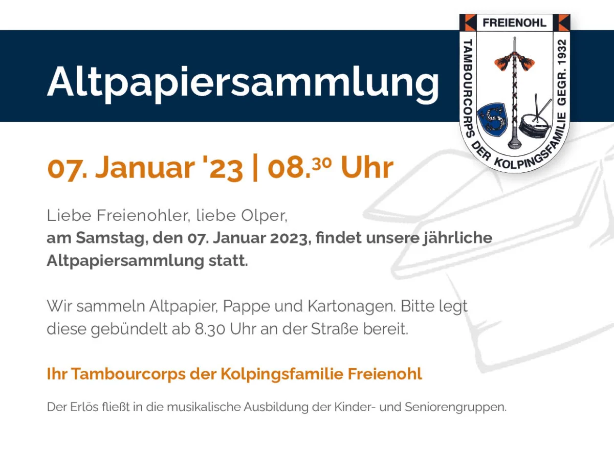 Papiersammlung des Tambourcorps am 07.01.2023
