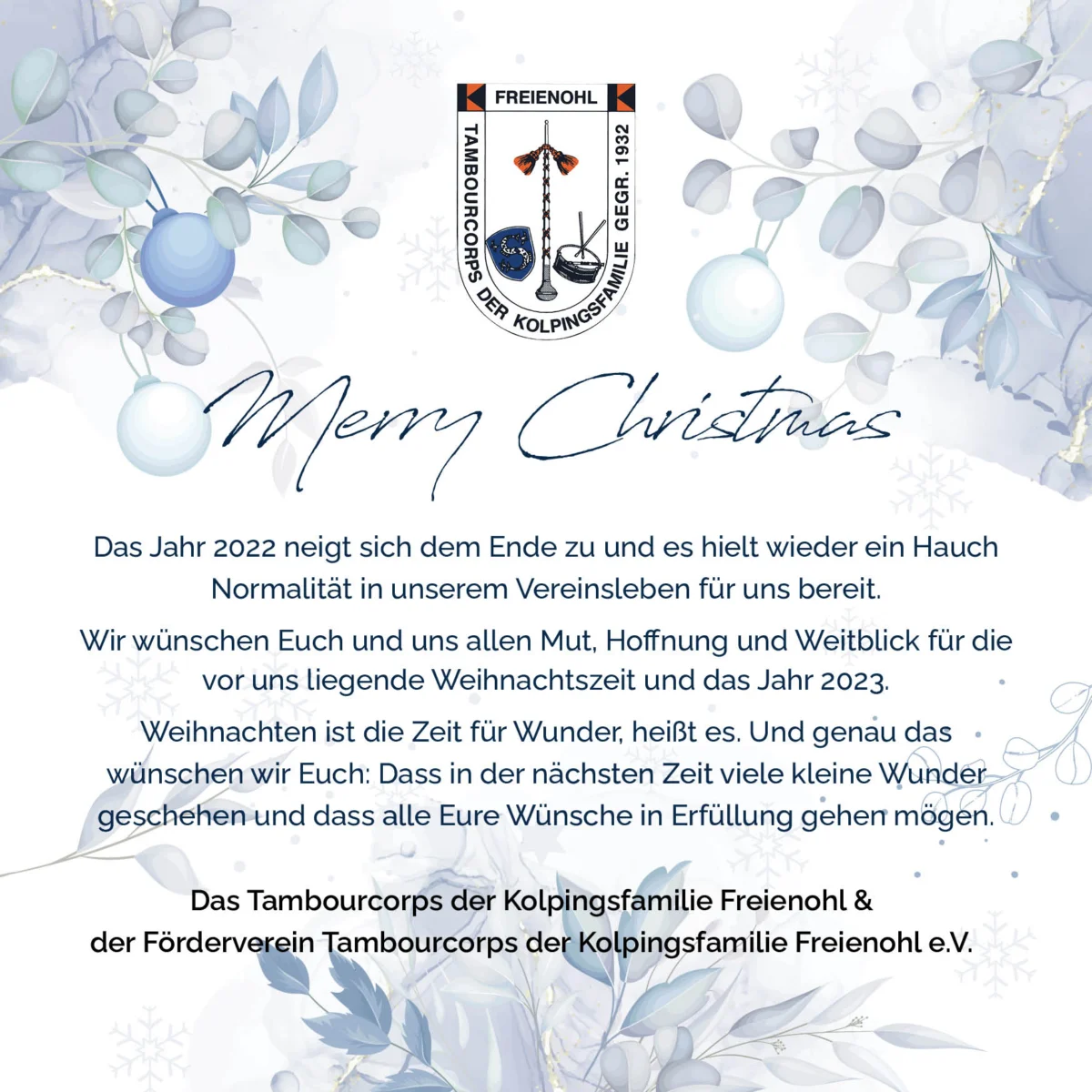 Weihnachtsgruß 2022 des Tambourcorps
