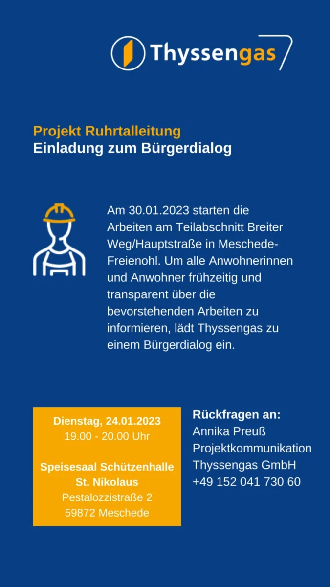 Bürgerdialog zu den weiteren Bauarbeiten an der Gasleitung in Freienohl