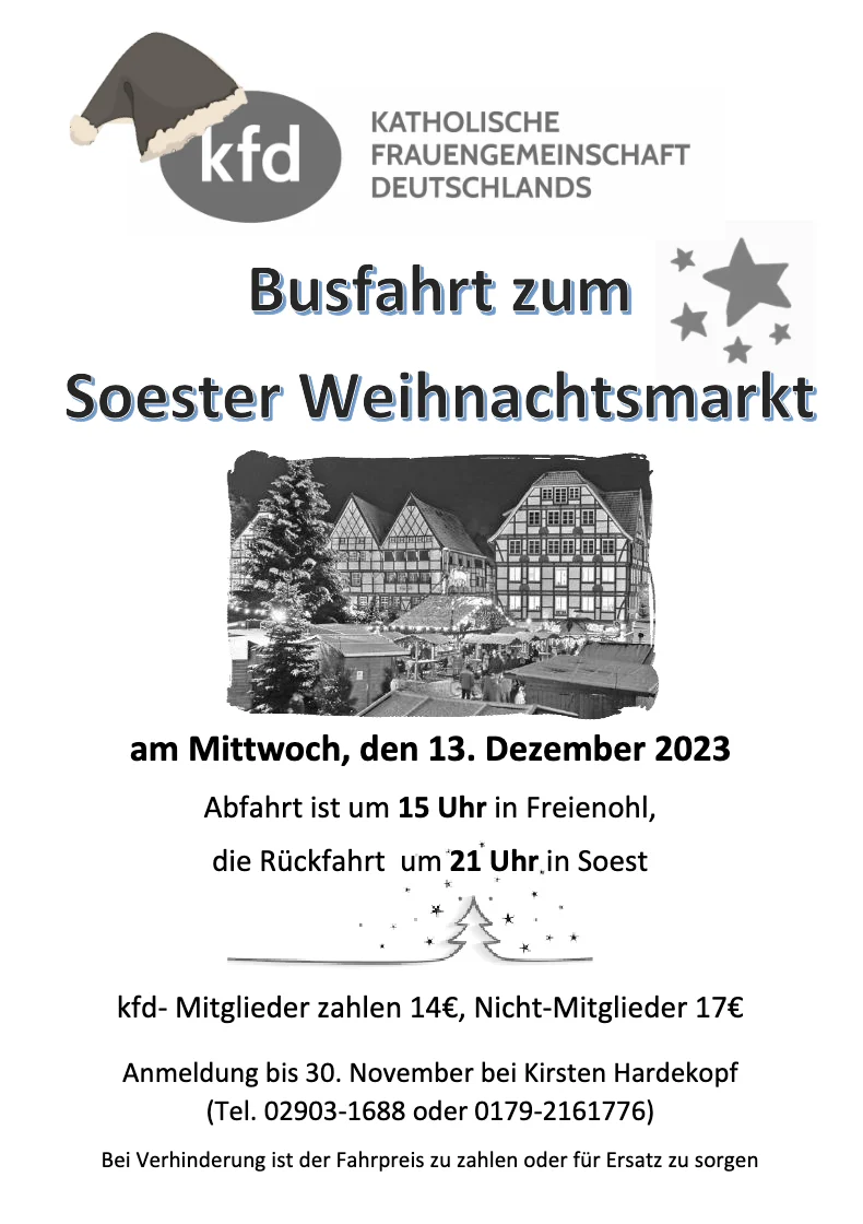 Fahrt zum Soester Weihnachtsmarkt mit der kfd