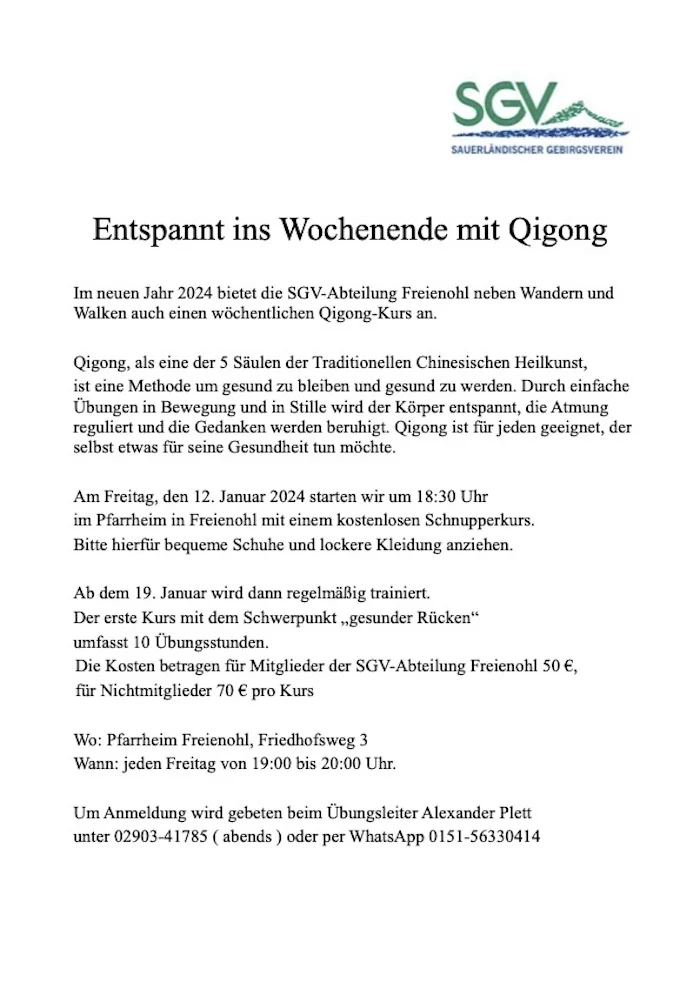 Entspannt ins Wochenende mit Qigong