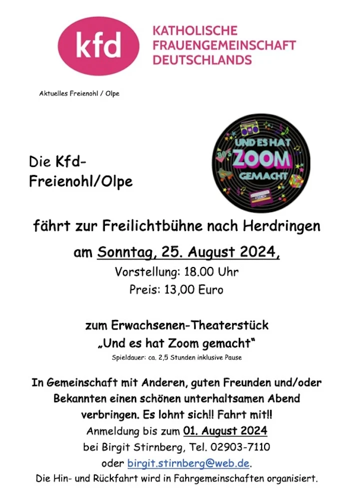 Die Kfd-Freienohl/Olpe fährt zur Freilichtbühne nach Herdringen
