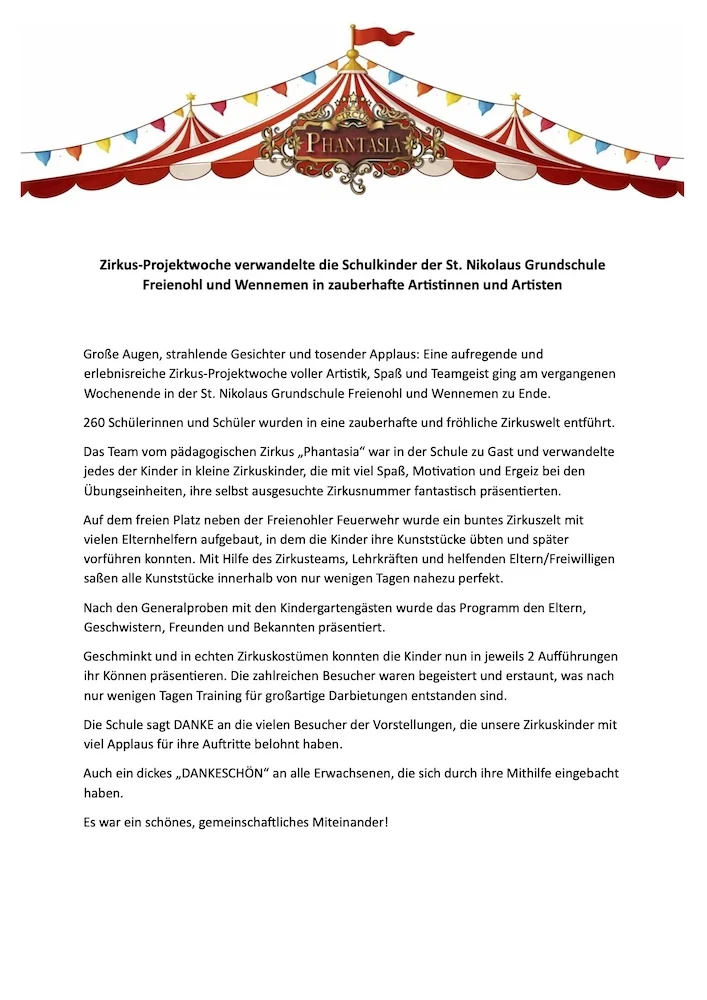 Zirkus-Projektwoche der St. Nikolaus Grundschule