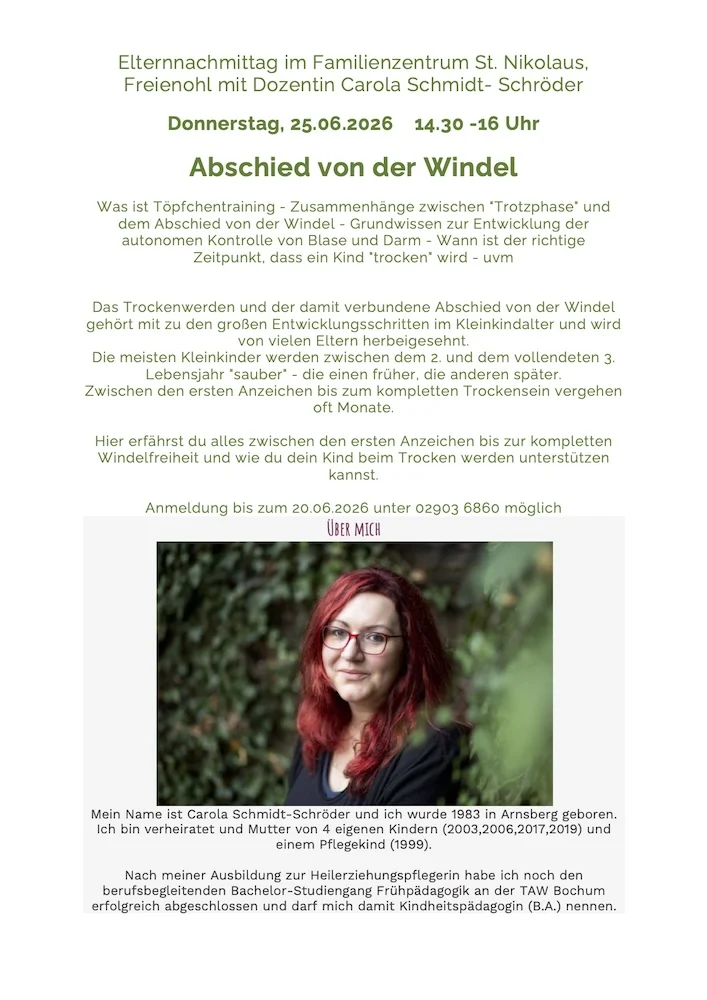 Elternnachmitag im Familienzentrum zum Thema "Windelfrei"
Familienzentrum St